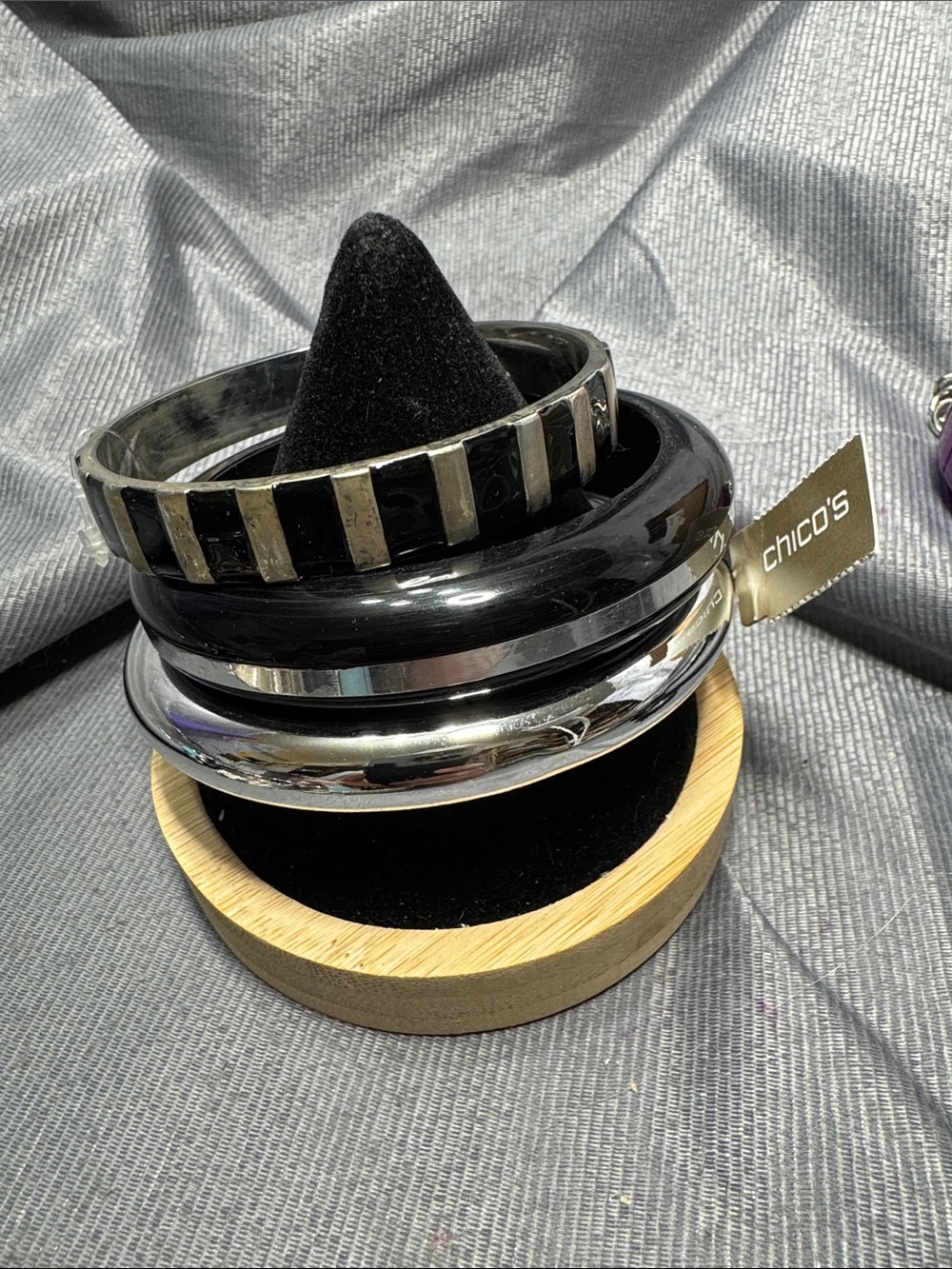 Chico's Black and Silver Mixed Bangle Set (3) Modern